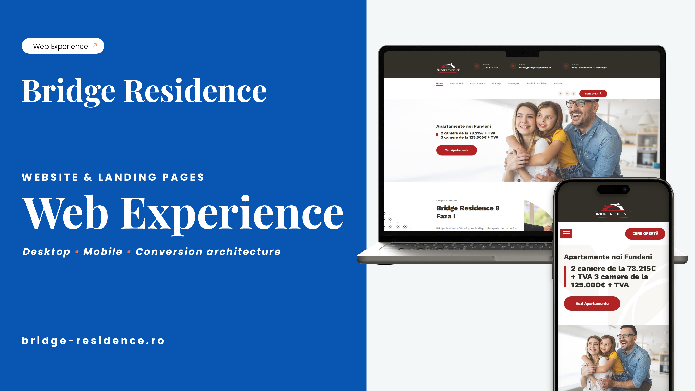 Website Bridge Residence, desktop și mobil