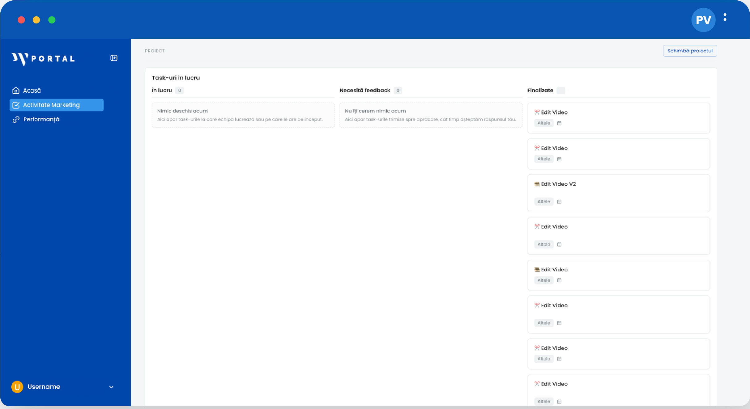 Task-uri urmărite în Plus Value Portal